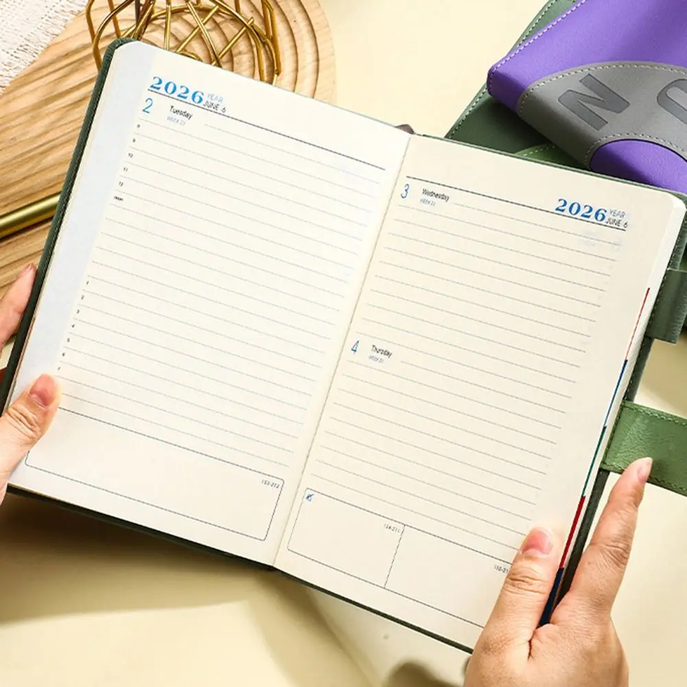 

English 2026 Schedule Planner Notepad 12 Months Wear-resistant 365 Days Efficiency Notebook PU Leather Cover Simple