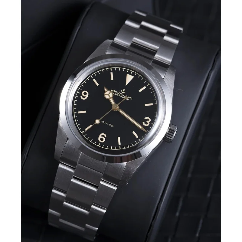 Hruodland F029 36mm Men's Watch Stainless Steel Retro Black Dress Wristwatch Male New Series