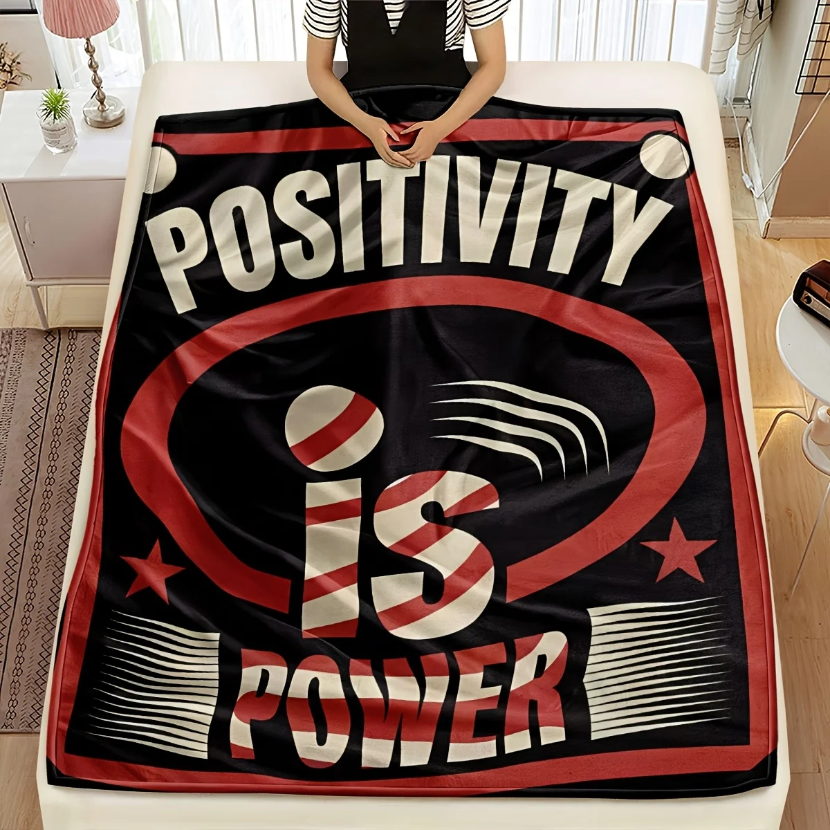

Современное мотивационное фланелевое флисовое одеяло «Positivity is Power» — всесезонное, антиаллергенное, цифровая печать, машина