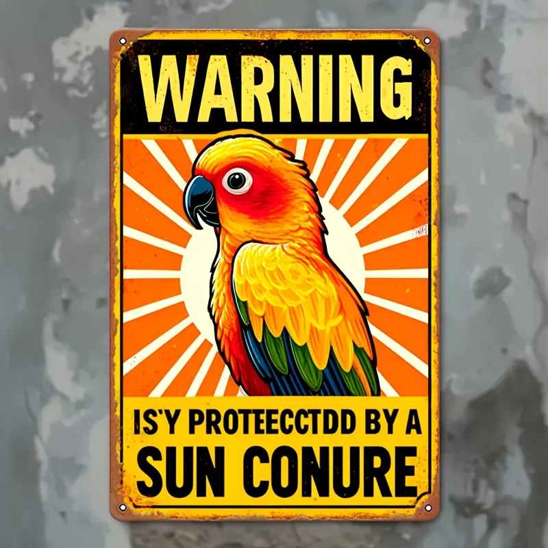 2D Flat Vintage Humorous Sun Conure Parrot Metal Holes for Indoor/Outdoor Use in Home, Bar, Garage for Man Cave & Garden