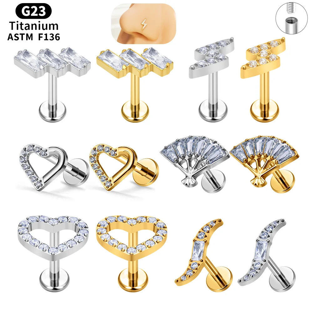 

G23 Titanium Crystal Zircon Inlay Ear Tragus Helix Cartilage Piercing Ear Piercing Labret Ring Internally Threaded Body Piercing