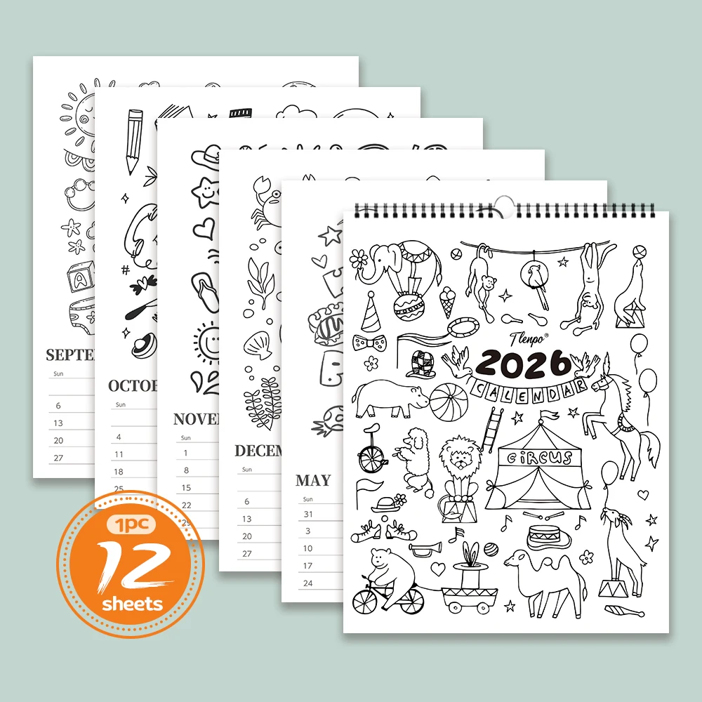 

1pc 2026 Wall Calendar,Cartoon Hand-Drawn Coloring Calendar,12 Beautiful Designs,Monthly Plan,Perfect Gift for Birthday,New Year