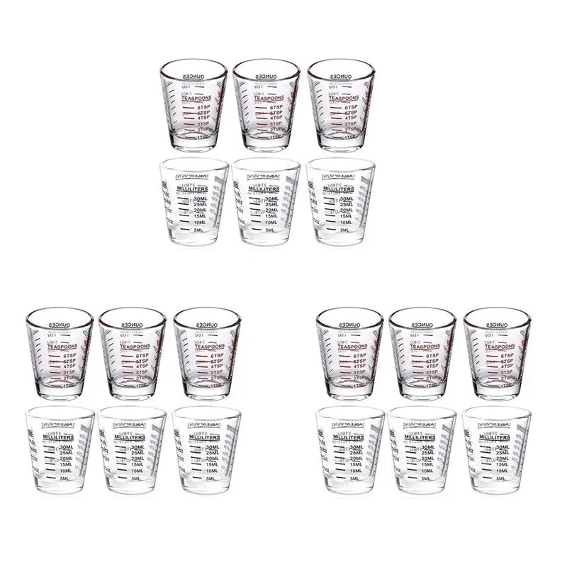 A27F-18Pcs Measuring Cup Espresso Shot Glass Liquid Heavy Glass Wine Glass 26-Incremental Measurement 1Oz, 6 Tsp, 2 Tbs, 30Ml