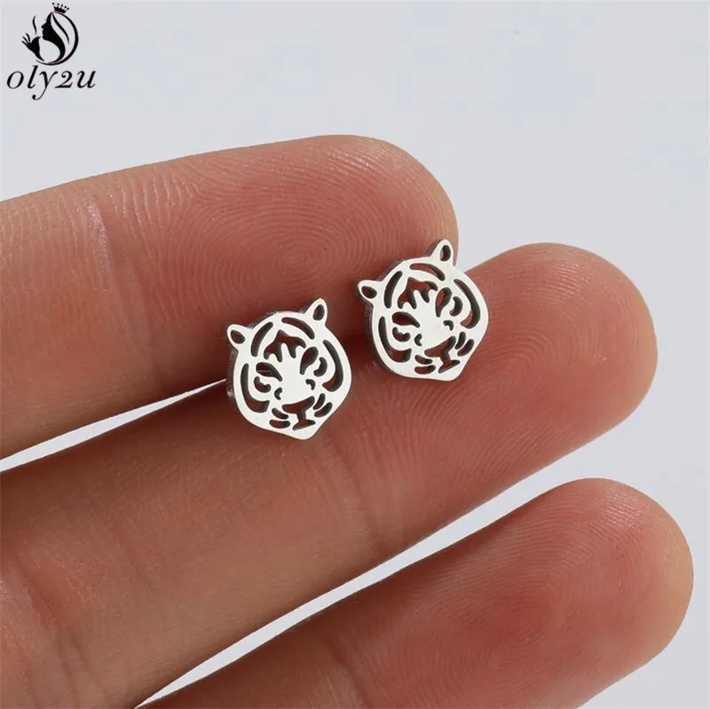 Cartoon Animal Tiger Stud Earrings Small Wild Animals Earings for Girls Stainless Steel Jewelry Women boucle d\'oreille 2024