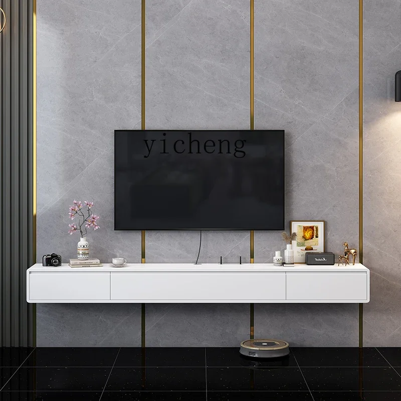 YFY  solid wood suspended TV cabinet hanging light minimalist ultra-thin upper wall hanging type