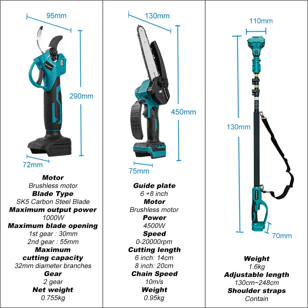 

Customizable Akumulatorowa elektryczna piła łańcuchowa 3 w 1 Bezszczotkowe elektryczne nożyce do przycinania 2,5 m Słup