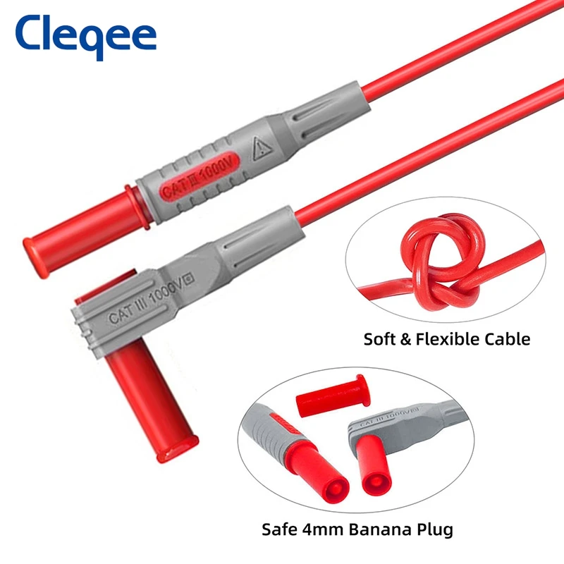 Imagem -02 - Cleqee-segurança Banana Plug Multi-meter Test Lead 90 Degree to Straight Connector Cabo de Teste 100cm Wire P1033 Pair mm