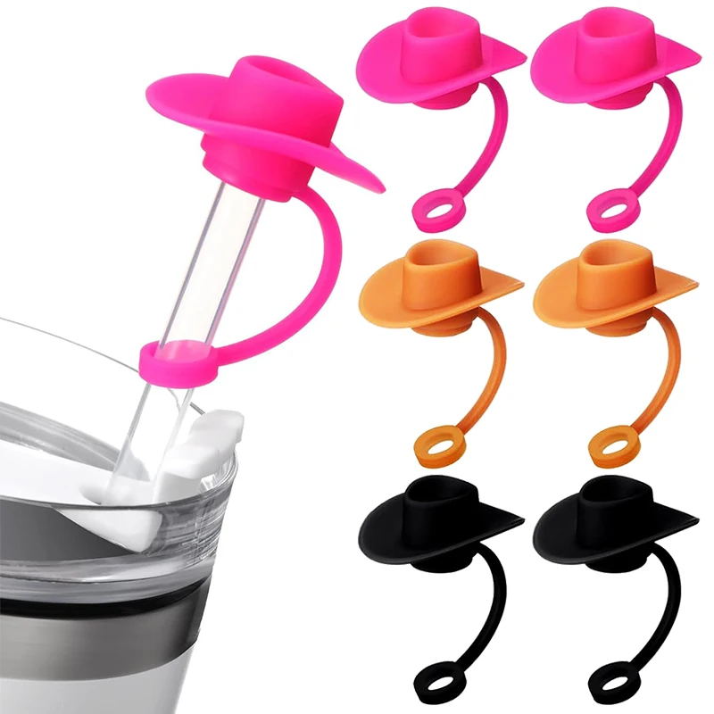 Straw Cover Cap Cowboy Hat for Cup Silicone Straw Topper Tips Lids Dust-Proof Reusable Plug with 6-10mm Universal Size