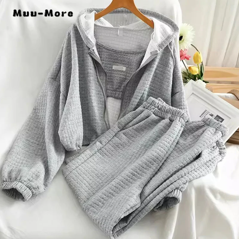 

2025 Spring Sporty Style Two-piece Set Women Long Sleeve Hooded Coat + Elastic Waist Solid Color Trousers Casual Pants Suits