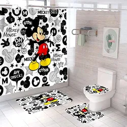 Cute Mickey Mouse Shower Curtain Set, Toilet Seat Cover Mat, Carpet, Waterproof, Bath Decoration, New Design, 4Pcs