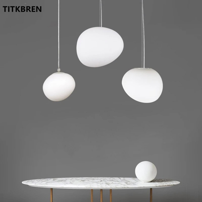 

Nordic Design Pebble Pendant Light for Living room Personality White Glass Suspension Hanging Lamp Shopping Mall Cafe Lighting