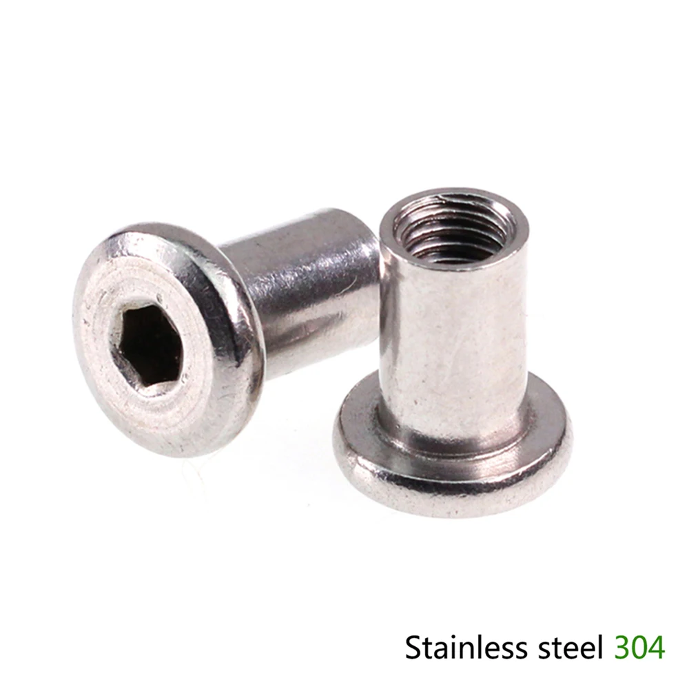 Stainless Steel Fat Head Hex Socket Lock Butt Nut M4 M5 M6 M8 M10 Dual Screw for Plywood Furniture Splint