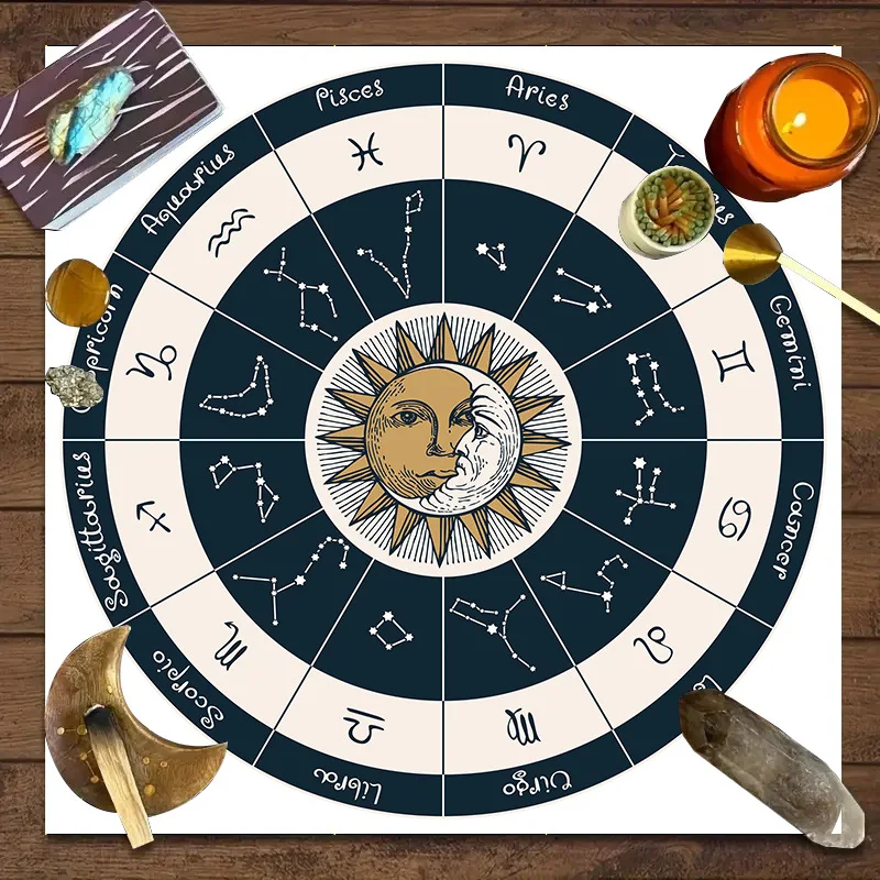 Harmonious And Sacred Square Altarpiece Cloth, Mysterious Witch Style Tablecloth, Divination Reading Cloth, Home Decoration