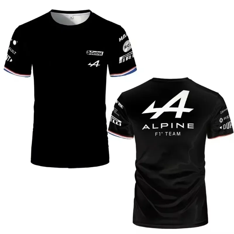 Popular F1 Racing Suit  New Alben Team Alpine Short Sleeved Round Neck T-shirt for Adults and Children's Sports and Leisure Tops