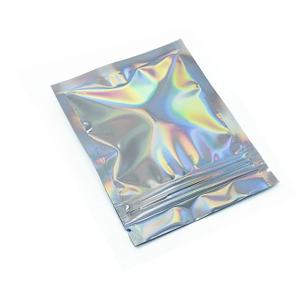 

100pcs Ziplock Heat Sealable Mylar Holographic Laser Package Bags Reclosable Aluminum Foil Zip Lock Food Sundries Storage Pouch