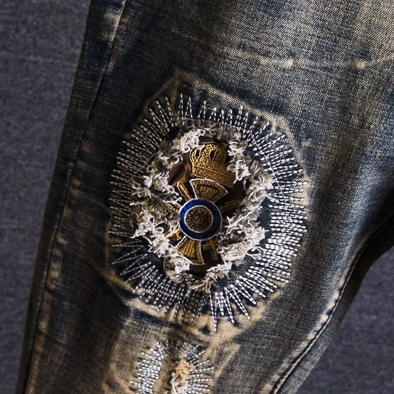 2023 Spring and Autumn New Classic Fashion Embroidered Patch Straight Leg Jeans Men\'s Casual Comfort Stretch High Quality Pants