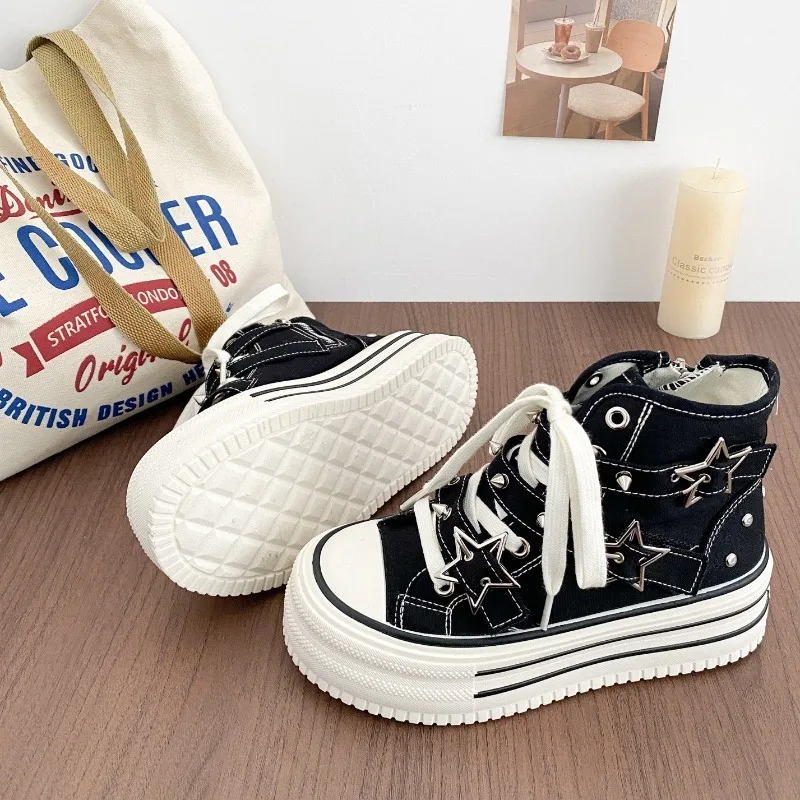 Women's Shoes New Korean Version Chunky Sneakers for Woman Fashion High Top Canvas Casual Shoes Designer Shoes Zapatos De Mujer