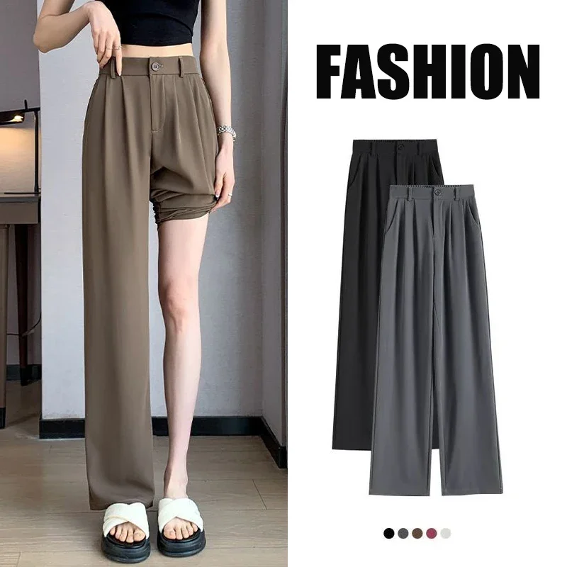 

Fashion Women Pants Straight Leg Trousers 2025 Summer Suit Thin Long Pants Girls Basic High Waisted Slacks