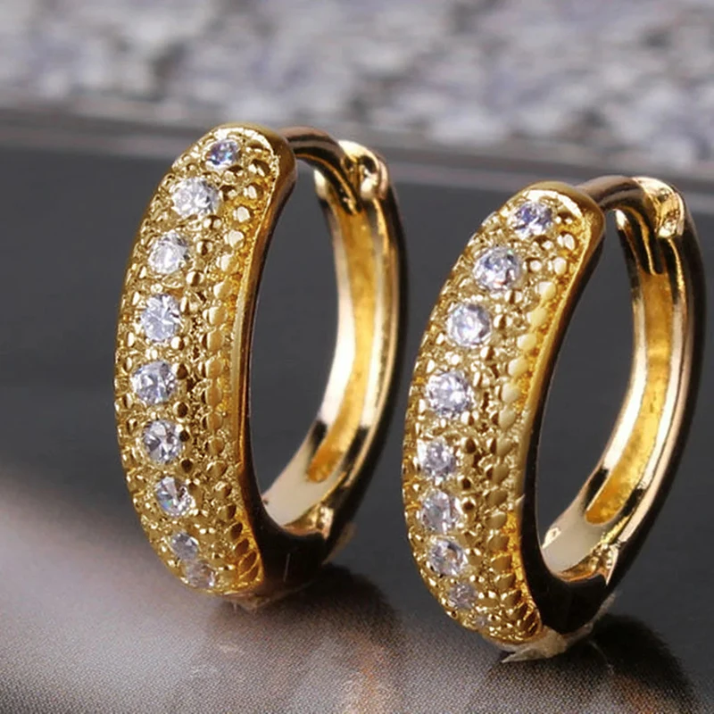 Huitan Simple Stylish One Line Cubic Zirconia Gold Color Hoop Earrings for Women Fashion Versatile Girls Accessories Hot Jewelry