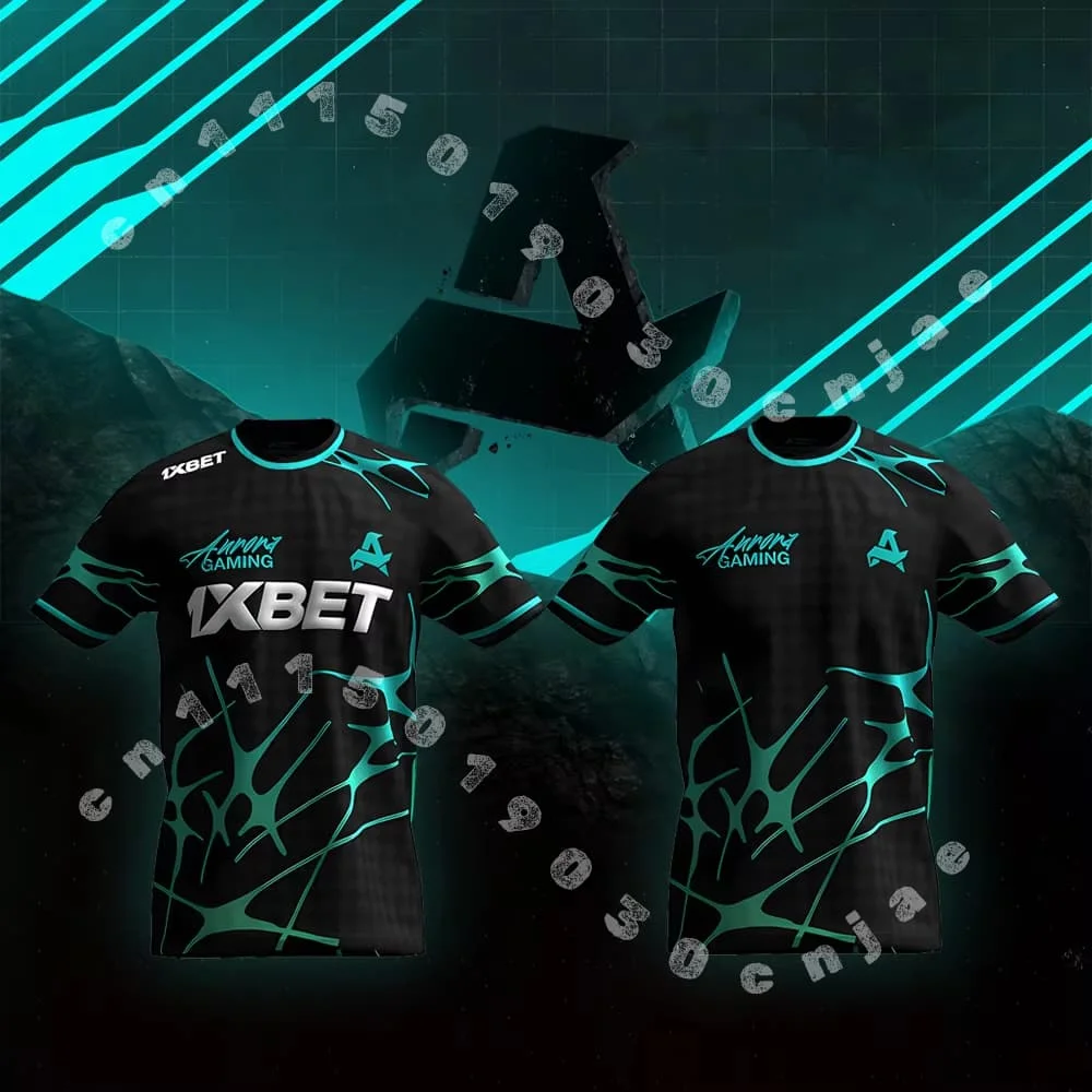 Esports Anuna Gaming MAJ3R  Turquoise Fluid Print Short Sleeve Gaming Jersey Quick Dry Breathable Tee Family Matching Parent Kid