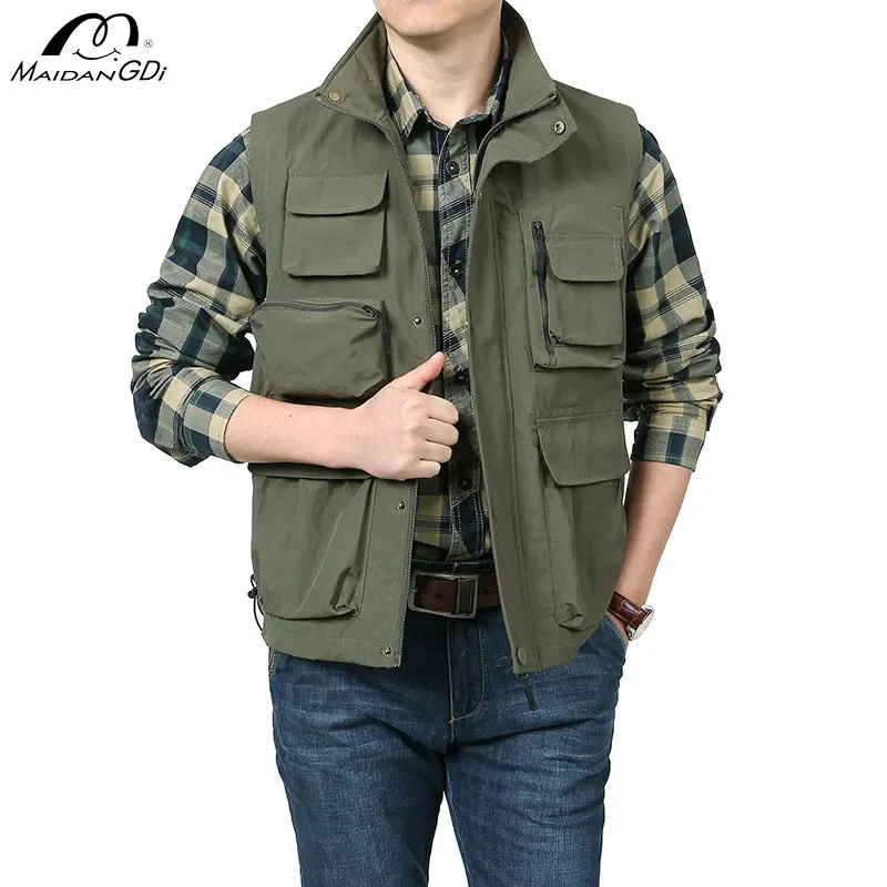 

Male Safari Style Vest Fashionable Breathable Outdoor Men Clothing Multi Pocket Functional Jacket Oversized Male Top 5XL