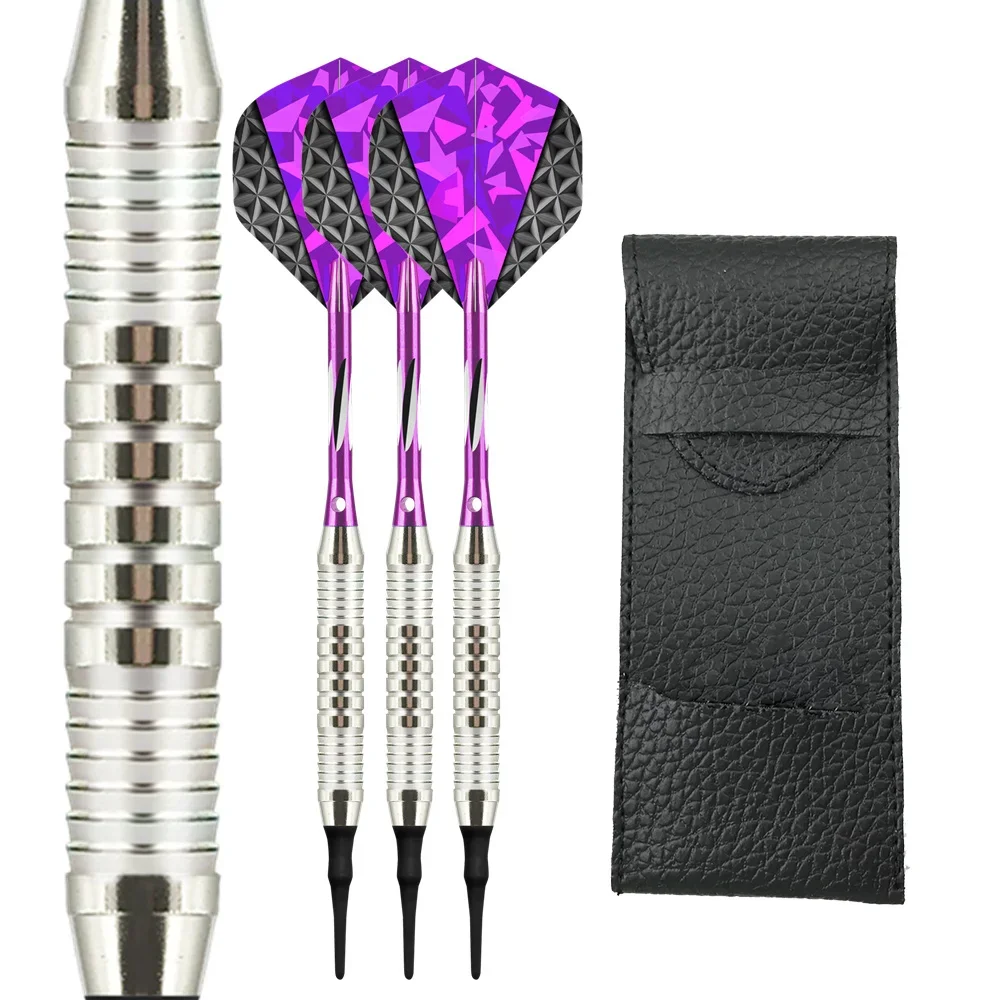 HBS 18g Soft Darts 3pcs/ Set of Entertainment Competitive Safety Darts with Fantasy Purple Aluminum Alloy Rod Laser Leaf Series