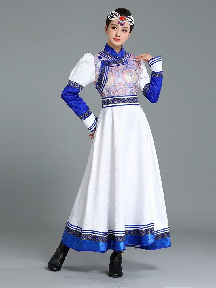 

Ladies Dance Performance Swinging Mongolian Robe Long Skirt Sleeves Ethnic Minority Style Clothing 1-piece Set