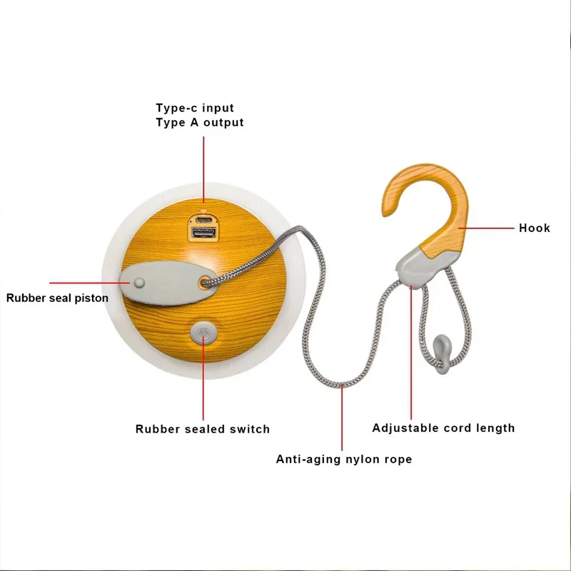 Imagem -04 - Grão de Madeira ao ar Livre Leve Pendurado Led Light Barraca de Acampamento Recarregável Usb