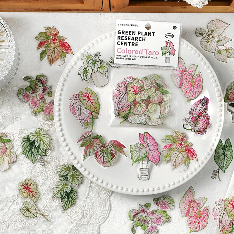 

30 pcs PET green plant leaf stickers DIY diary Stick Labels decorative collage Scrapbooking material Junk Journal Supplies