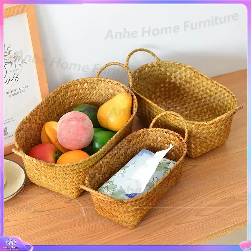 Seagrass Woven Pet Bed Rectangular Natural Straw Cat Dog House Portable Washable Puppy Kennel Home Decor Holiday Gift Wedding