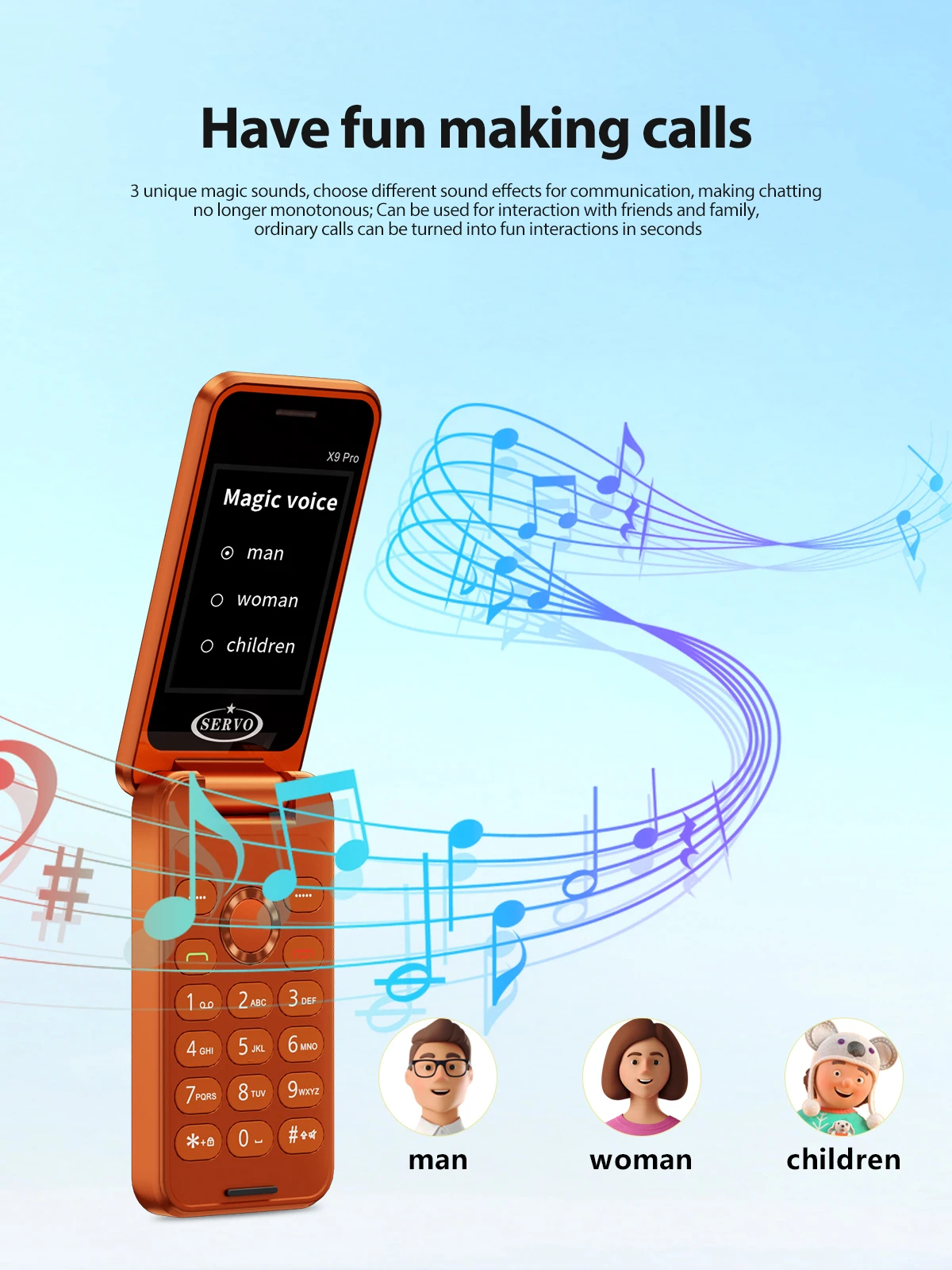 SERVO X9 PRO Foldable Mobile Phone 2G Three SIM Standby 2.4"Display Speed Dial Call Recording FM Radio Button Flip Cellphones
