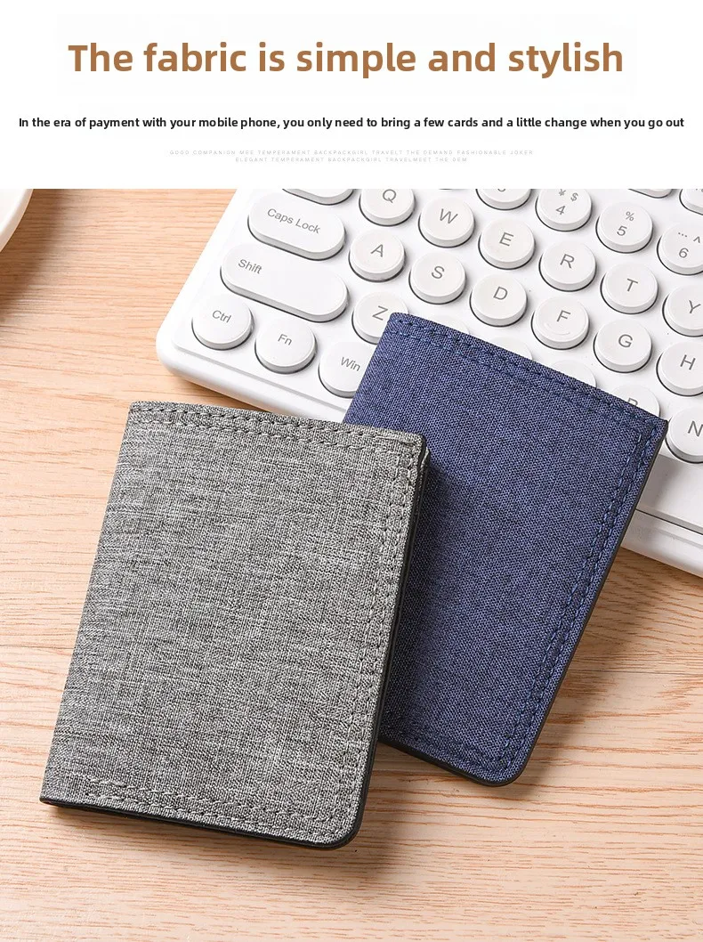 Minimalistische Herren-Geldbörse aus Canvas mit vertikaler Ausrichtung und mehreren Kartenfächern, personalisierte Studentengeldbörse, ultradünne, faltbare kleine Geldbörse. – Detail 2