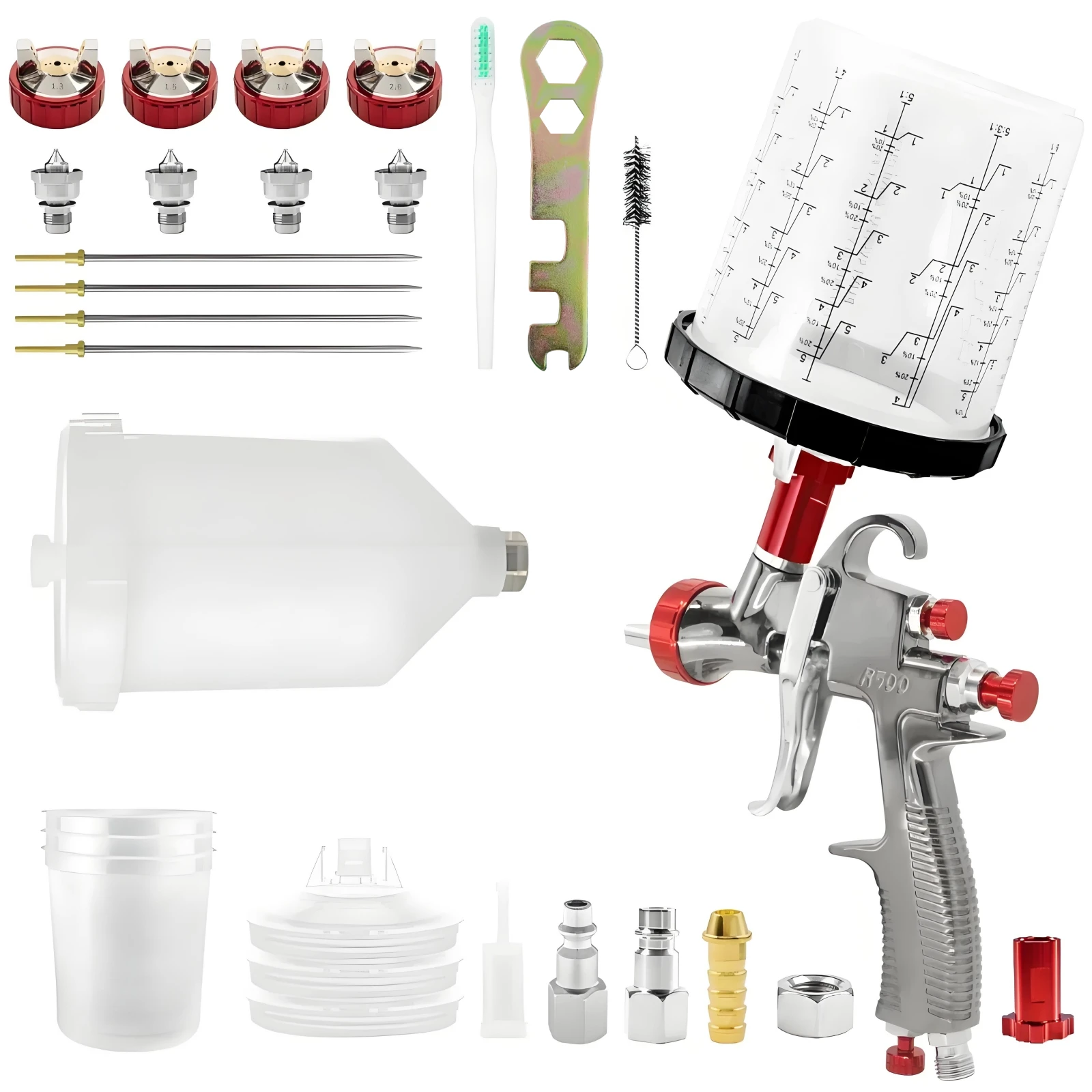 LVLP R500 Spritzpistole 1,3/1,5/1,7/2,0mm Düsen Malwerkzeuge und Zubehör 600ml Becher 650ml Einwegbecher Airbrush für Auto
