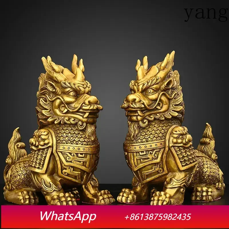 

LH 1 pair of high-quality feng shui lucky copper unicorn home office desktop decoration