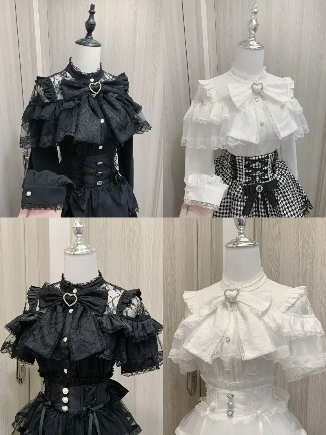 

Japanese Lolita Bow Shirt Subcultural Shirts Female Cute Black and White Lace Long-sleeved Short-sleeved Blouse Women
