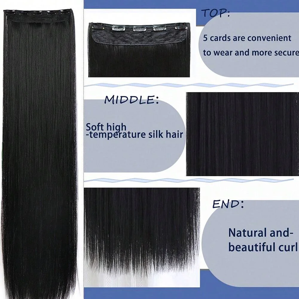 24inch/32 inch/40 inch Long Straight Synthetic Hairpieces Clip In Hair Extensions Black Natural Hair Piece for Women