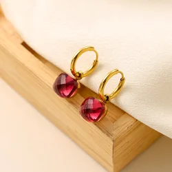 Stainless Steel Colorful Double White Black Square Stone Drop Earring 18k Gold Plated Earrings For Women Jewelry