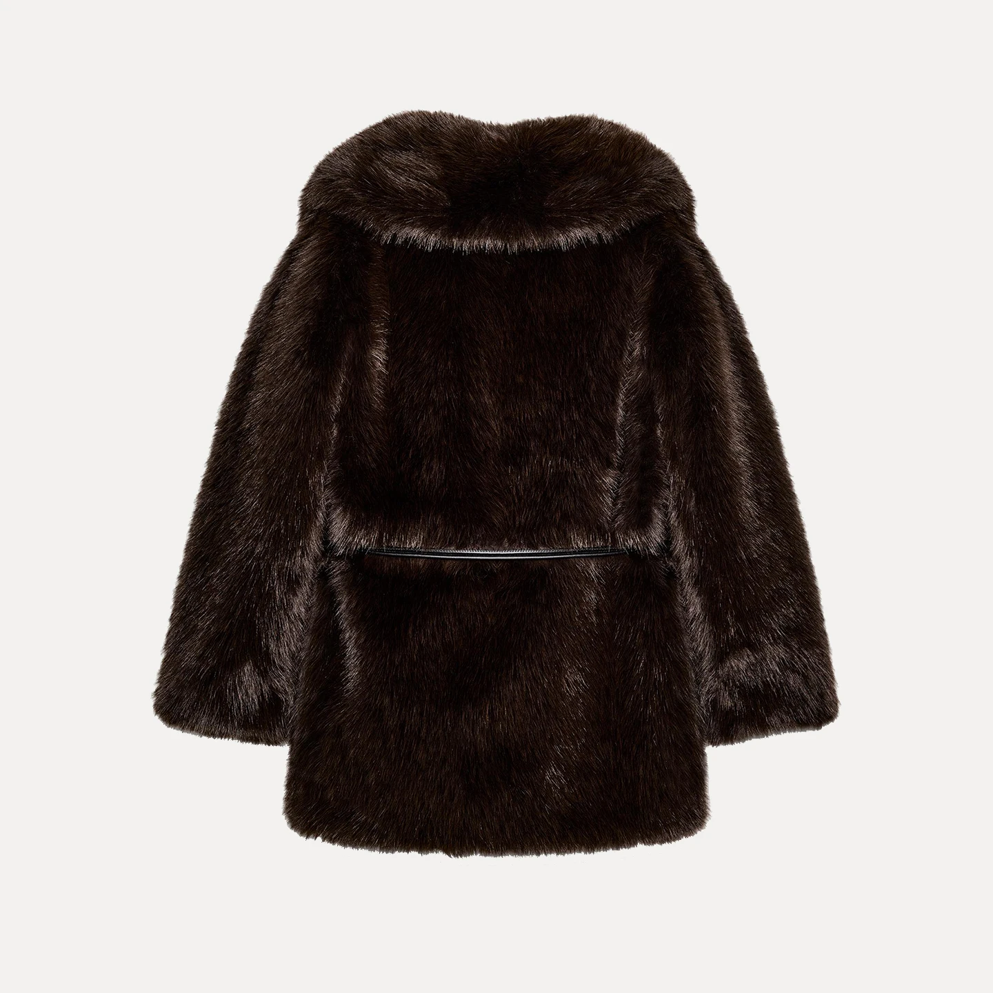 Otoño 2025 Abrigo con cinturón efecto piel Artificial de dos tonos Faion para mujer cuello con muescas largo medio otro Material 00%