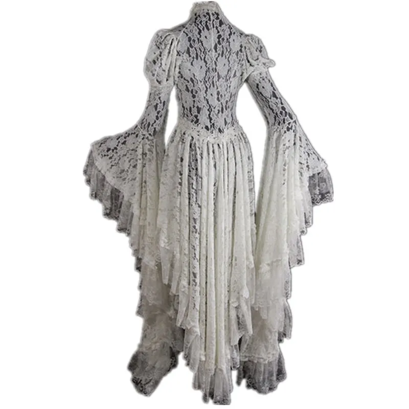 Robe Longue Gothique Médiévale en Dentelle Fleurie – photo 5