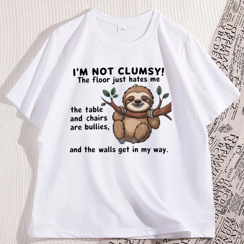 

I'm Not Clumsy Sloth Tshirts for Men Women Funny Sloth Cute Lazy Animal Humor T-shirt Cotton Loose Short Sleeved Tees