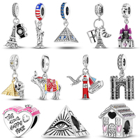925 Silver Paris Tower Pyramid Travel Country Flag Charm fit Original Bracelet Necklace Beads Pendant Women DIY Jewelry