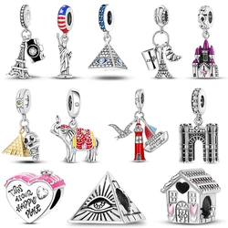 925 Silver Paris Tower Pyramid Travel Country Flag Charm fit Original Bracelet Necklace Beads Pendant Women DIY Jewelry