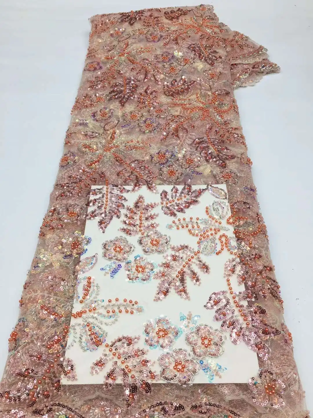 

New Heavy Design Crystal Sequins Beads Embroidery French Mesh Yarn African Sequin Lace For Evening Dresses Ladies's Dress Fabric