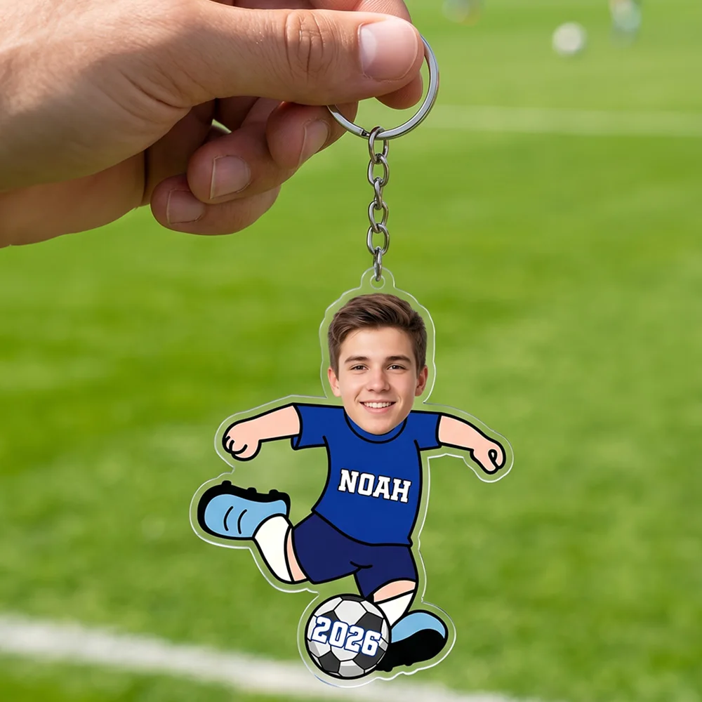 Personalized Custom Soccer Player Photo Keychain