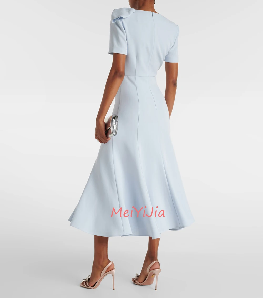 MeiYiJia O-Neck ZipperUp Grace Bow Ruffle short-Sleeves Ankle-Length Saudi Arabia Sexy Evening Birthday Club Outfits Summer 2024