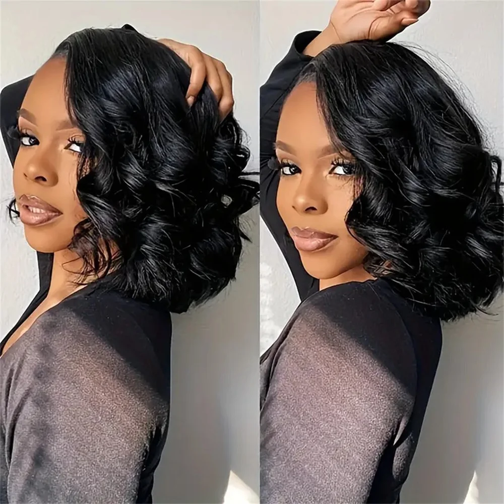 Side Part Wavy Short Bob Wigs Raw Vietnamese Virgin Hair Glueless Body Wave Human Hair Lace Frontal Pre Cut 13x4 Hd Lace Wig