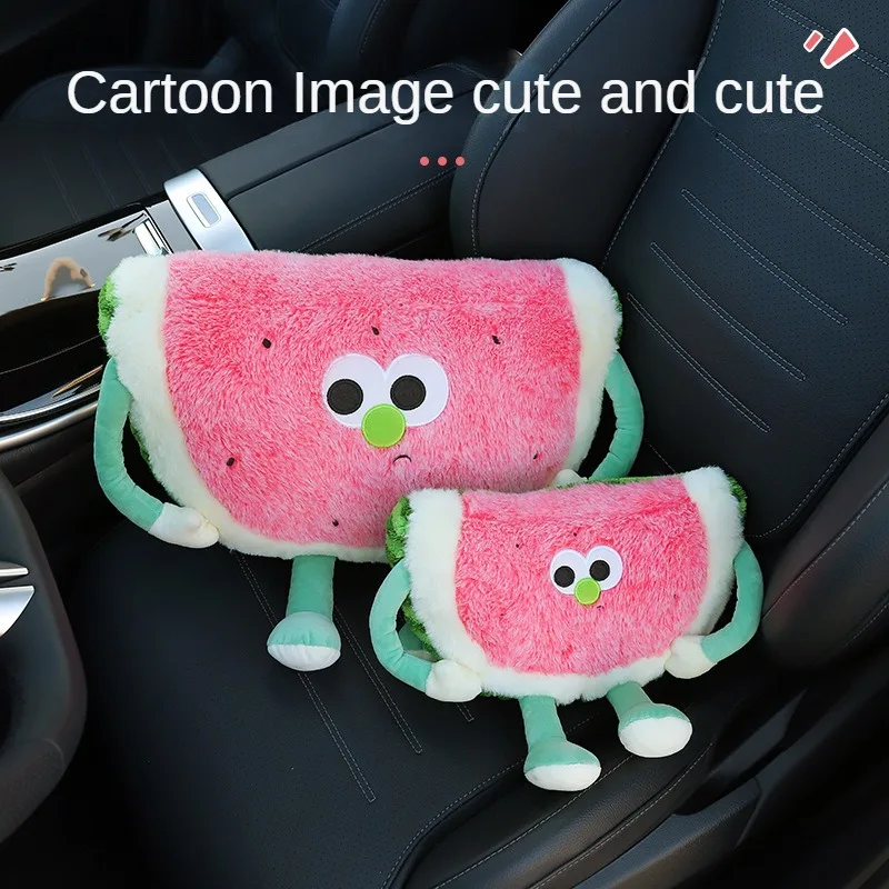 1PCS Car Pillow Cartoons Creative Watermelon Car Headrest Neck Protector Cute Car Lumbar Support Waist Pillow Tissue Bag Holder