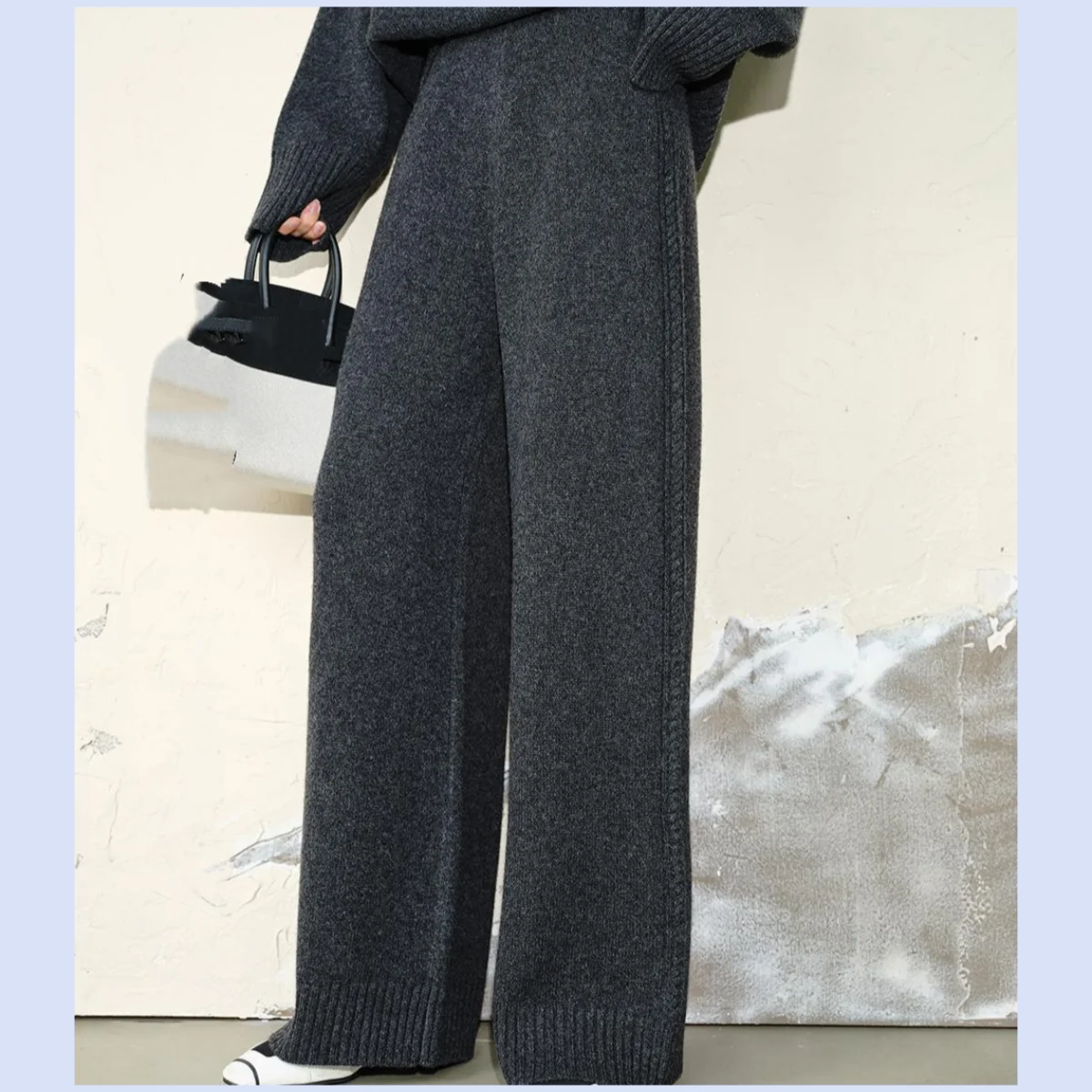 Winter aesthetic pants featuring a high-end and minimalist silhouette made of sheep wool and exquisite craftsmanship
