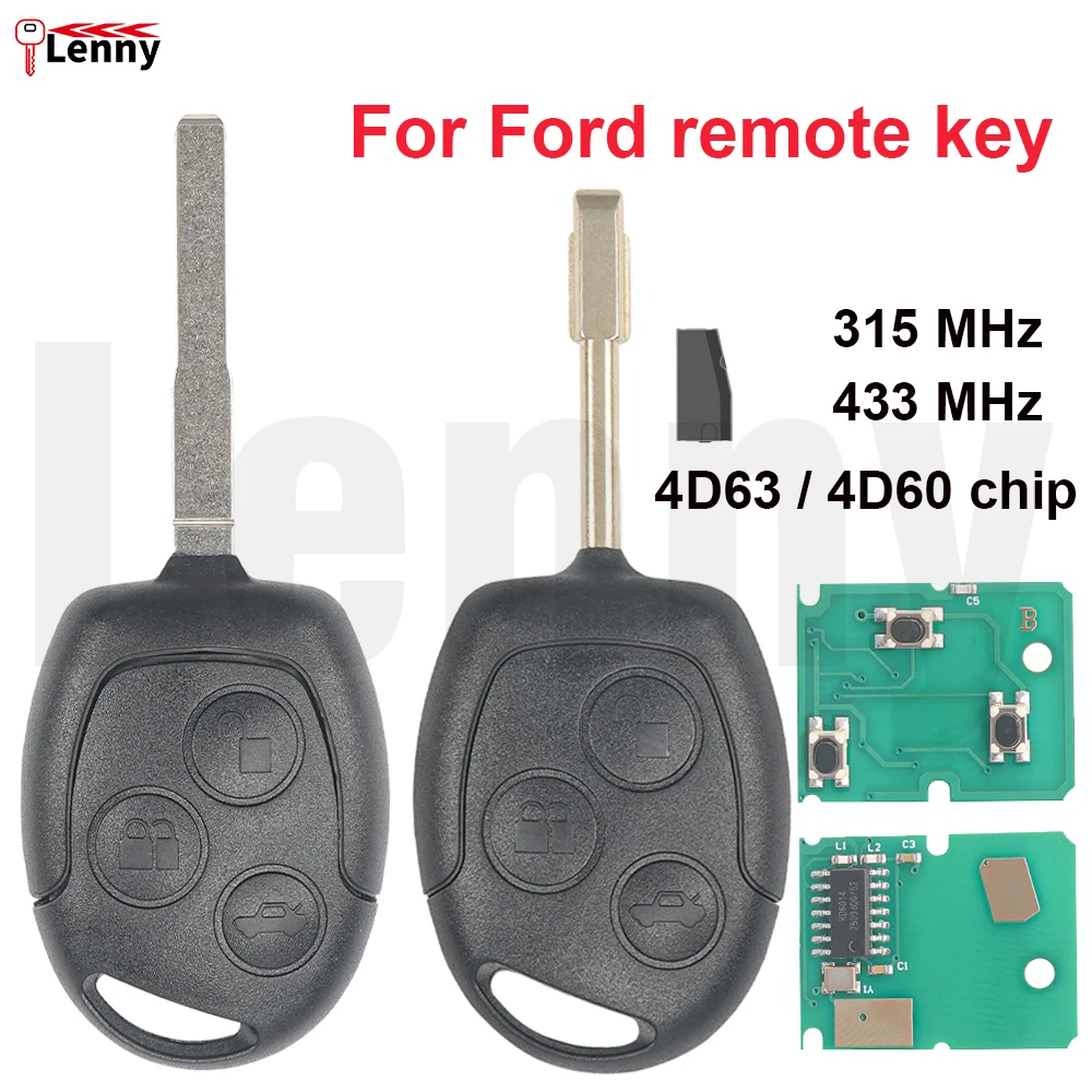 Lenny 315/433MHz 4D60/4D63chip 3button HU101/FO31 Car remote key For Ford Mondeo Focus Fusion Fiesta Galaxy Transit Full Car Key