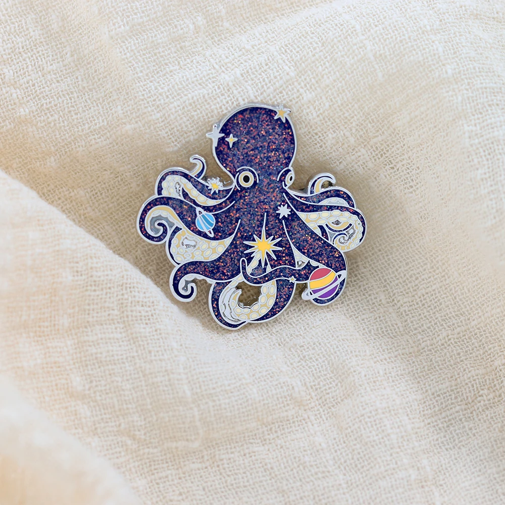 Space Octopus Planet Brooch Space Fantasy Themed Metal Badge Ocean Space Enthusiasts Enamel Pins Fantasy Peripherals Decorate